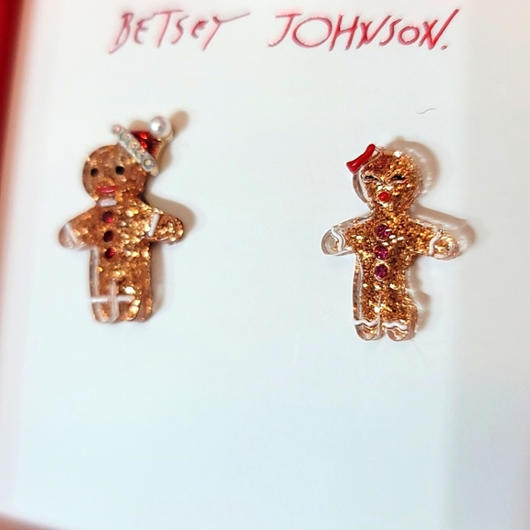Betsey Johnson Christmas Gingerbread Man Mismatch Stud Earrings - Picture 4 of 6